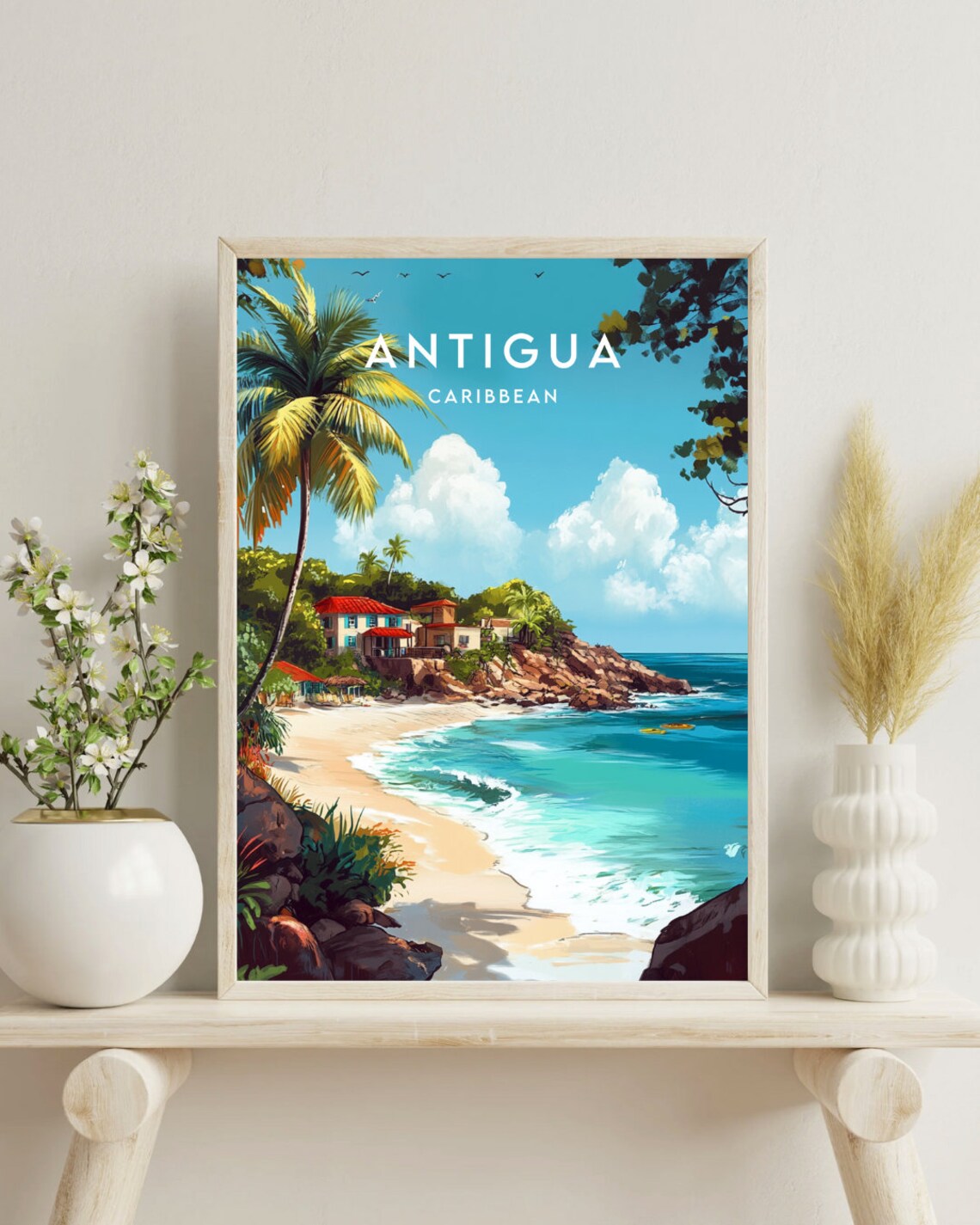 Antigua Caribbean Sandy Cove Palm Villa Turquoise Bay Travel Poster - Image 4