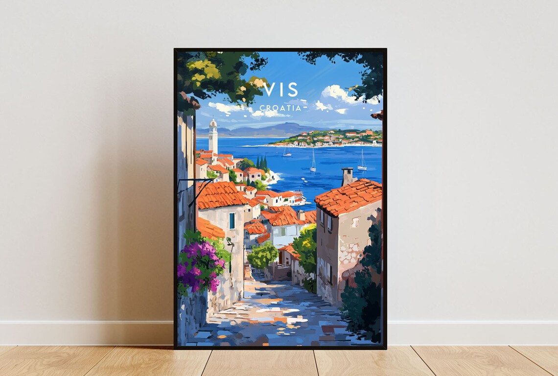 Vis Croatia Island Town Sailboat Harbor Sunlit Alley Travel Poster