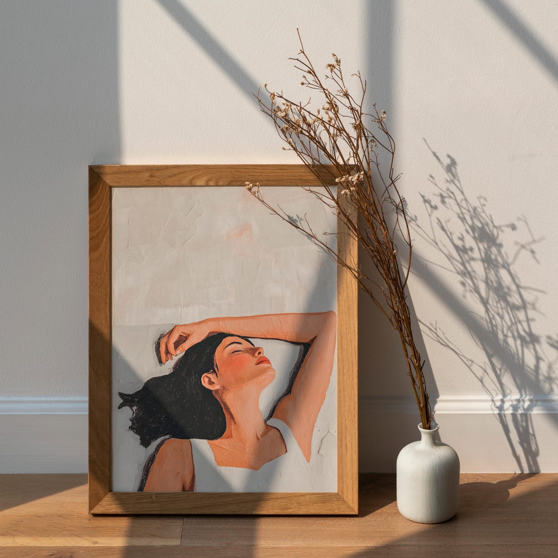 Abstract People Wall Art Sleeping Girl Painting Minimalist Oil Print Elegant Neutral Decor Contemporary Artwork Modern Home Gift For Her - Image 3