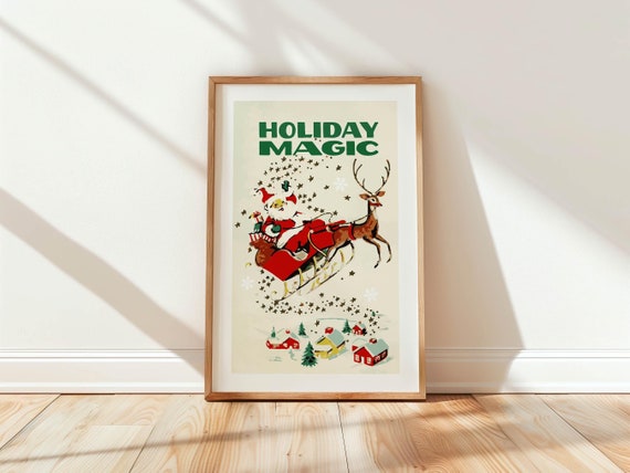 Holiday Magic Christmas Retro Poster, Kitchen Decor