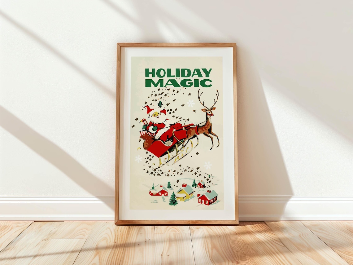 Holiday Magic Christmas Retro Poster, Kitchen Decor
