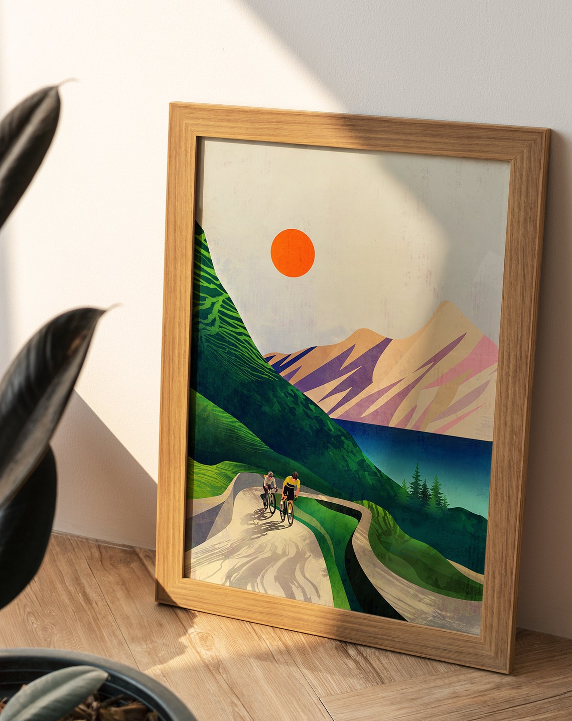 Road Cyclists Climbing a Winding Mountain Road by the Lake Poster - Image 2