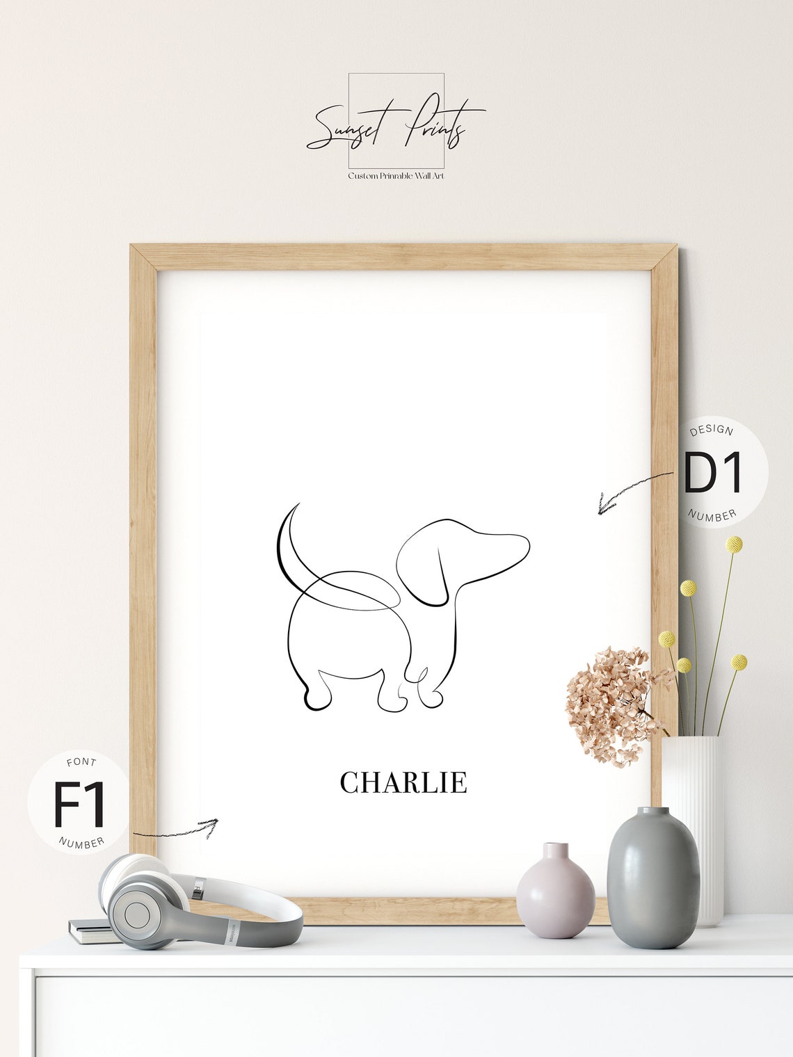 Dachshund One Line Drawing Custom Dog Name Personalized Pet Art Poster - Image 3