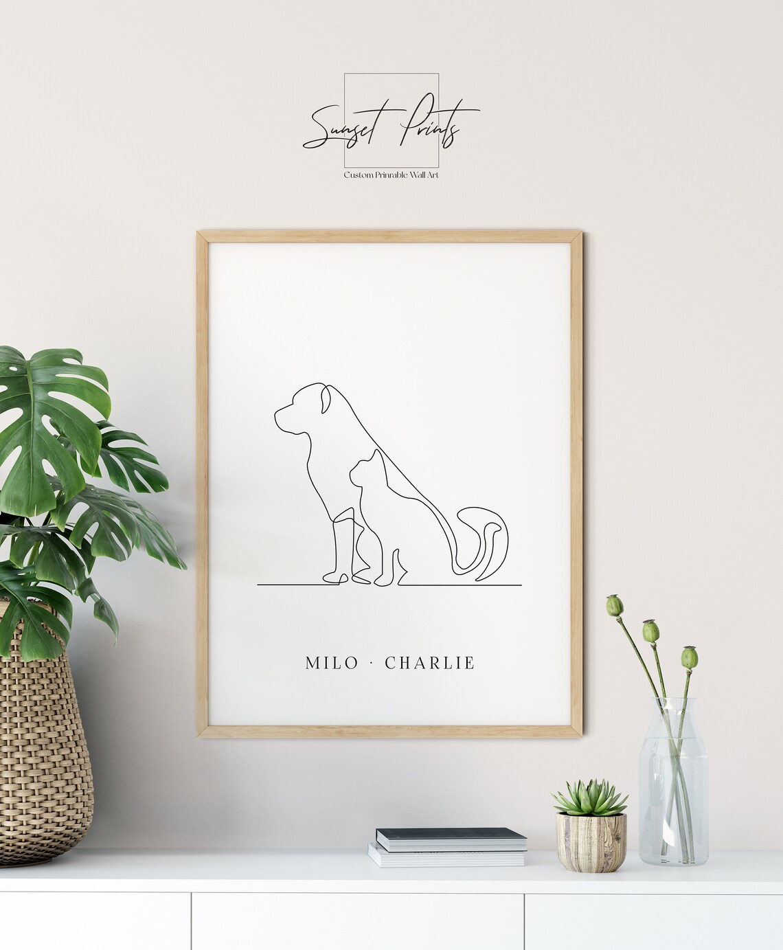Custom Dog and Cat Line Art Portrait with Two Personalized Pet Names Poster - Image 5