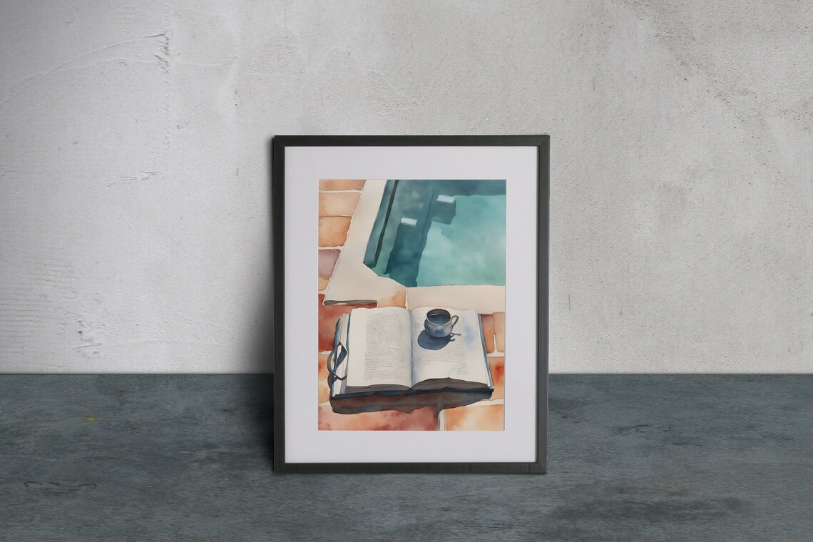 Book By The Pool Art Print, Summer Travel Decor - Image 4