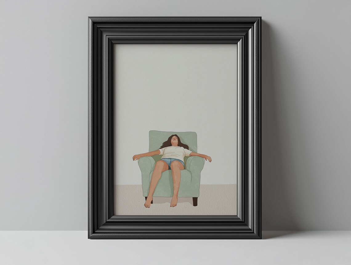 Mother Sleeping In Chair Watercolor Motherhood Rest Wall Art - Image 4
