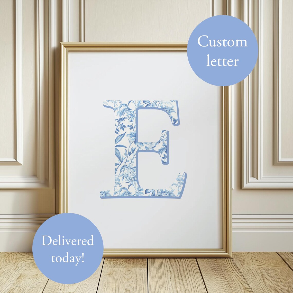 Custom Toile Chinoiserie Letter Print, Coastal Decor