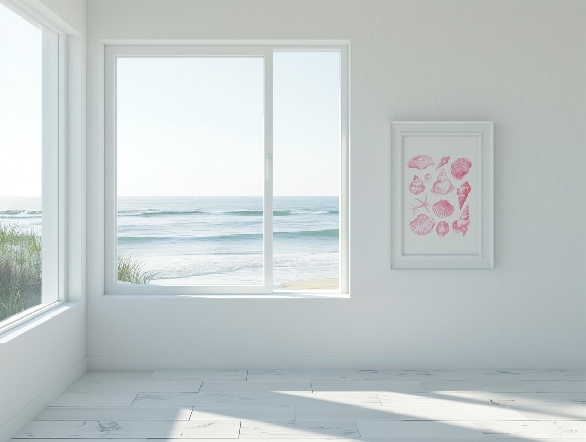 Pink Seashell Collage Coastal Poster Watercolor Conch Scallop Beach Decor - Image 4