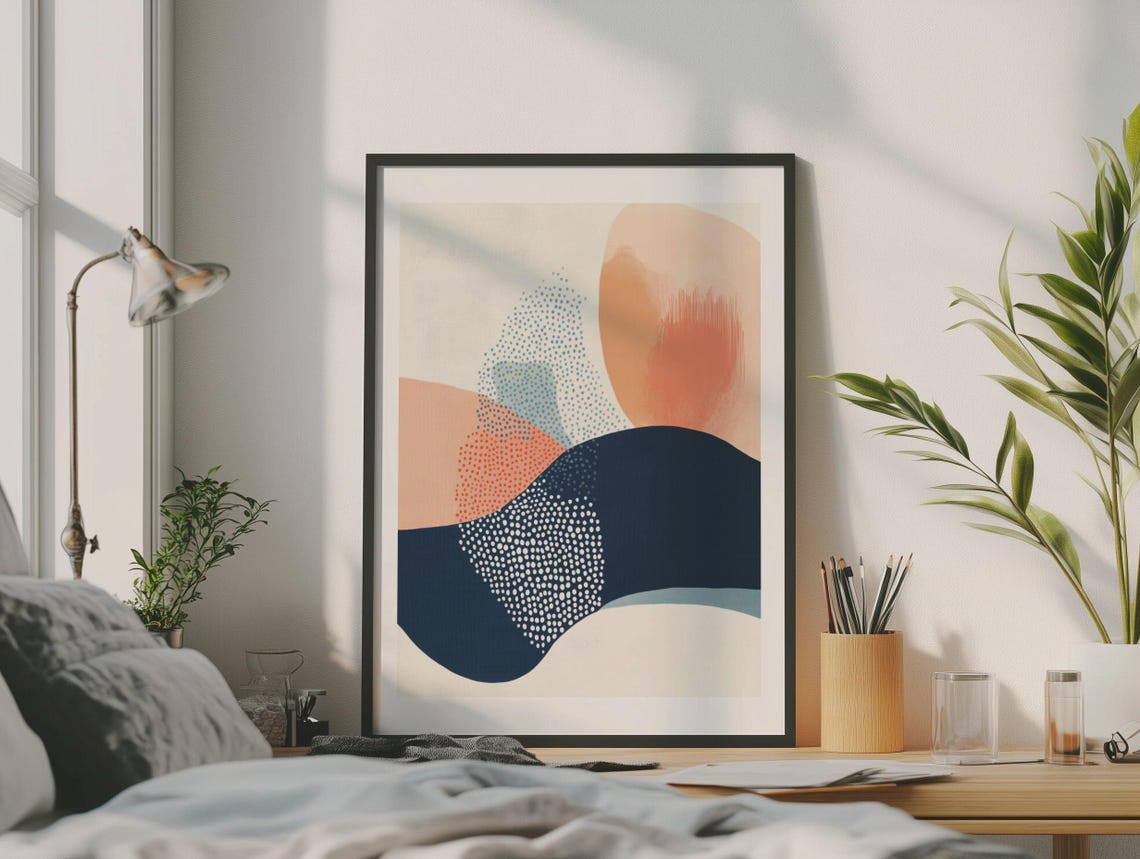 Navy Wave Abstract With Dotted Bands and Coral Arch Modern Poster - Image 4