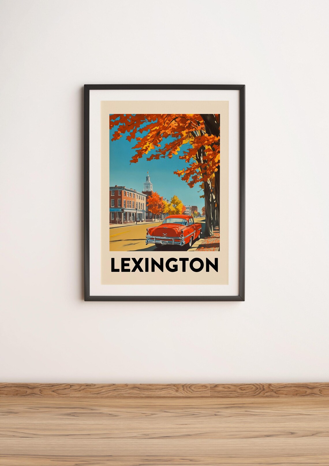 Lexington Kentucky Retro Travel Poster Autumn Classic Car Scene - Image 4