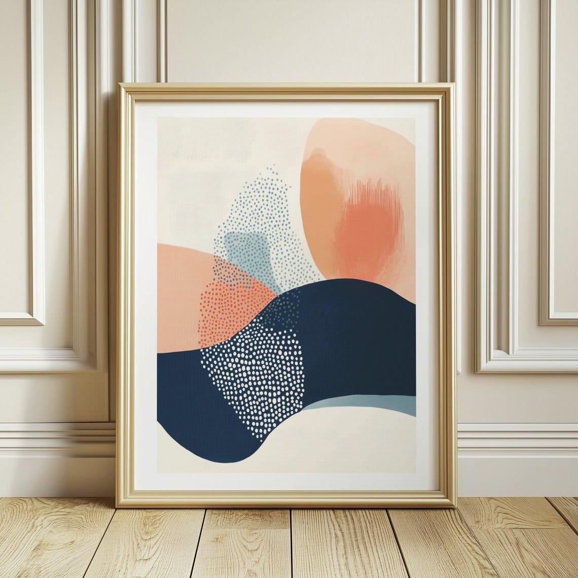 Navy Wave Abstract With Dotted Bands and Coral Arch Modern Poster - Image 3