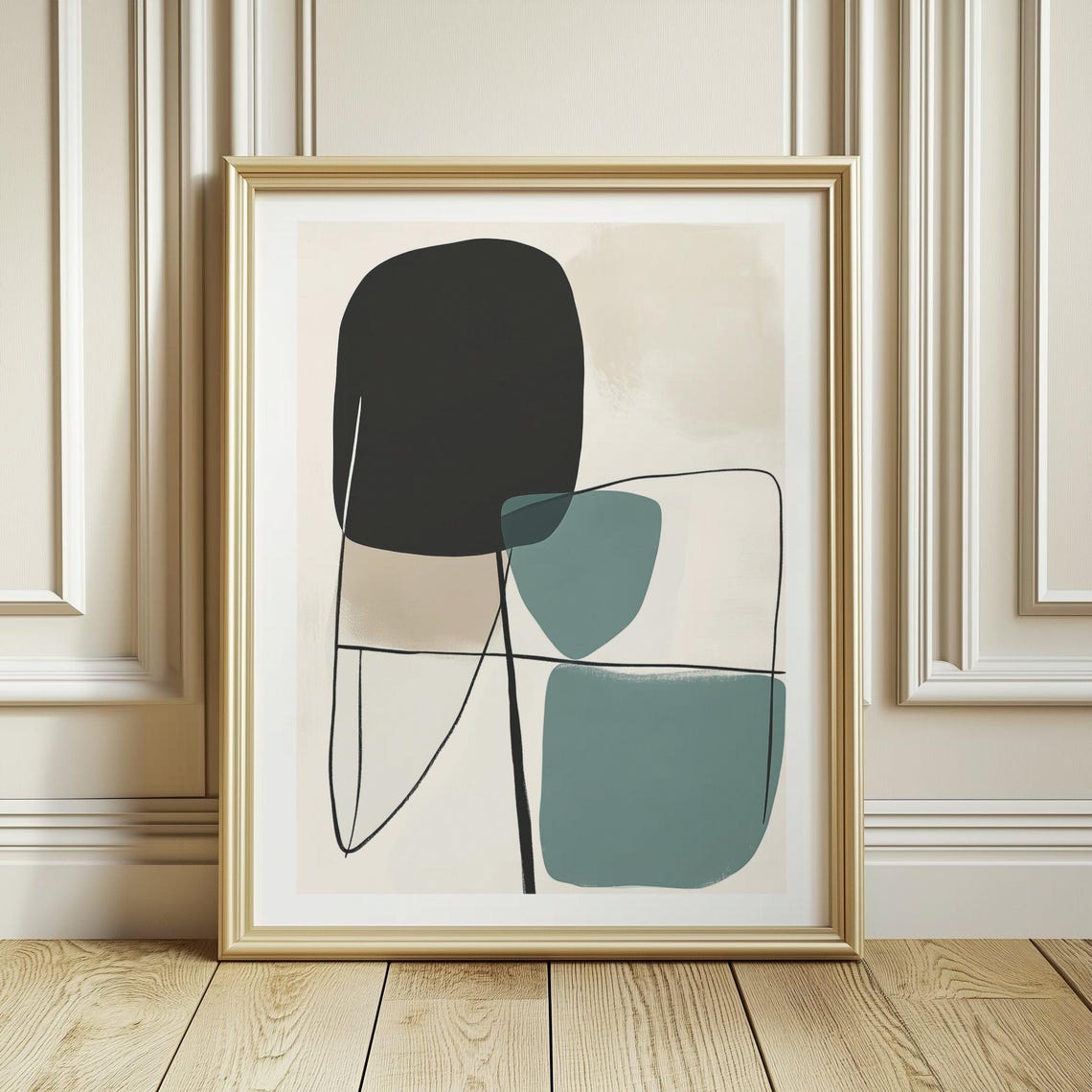 Black and Sage Green Modern Abstract With Fine Line Work Poster - Image 3