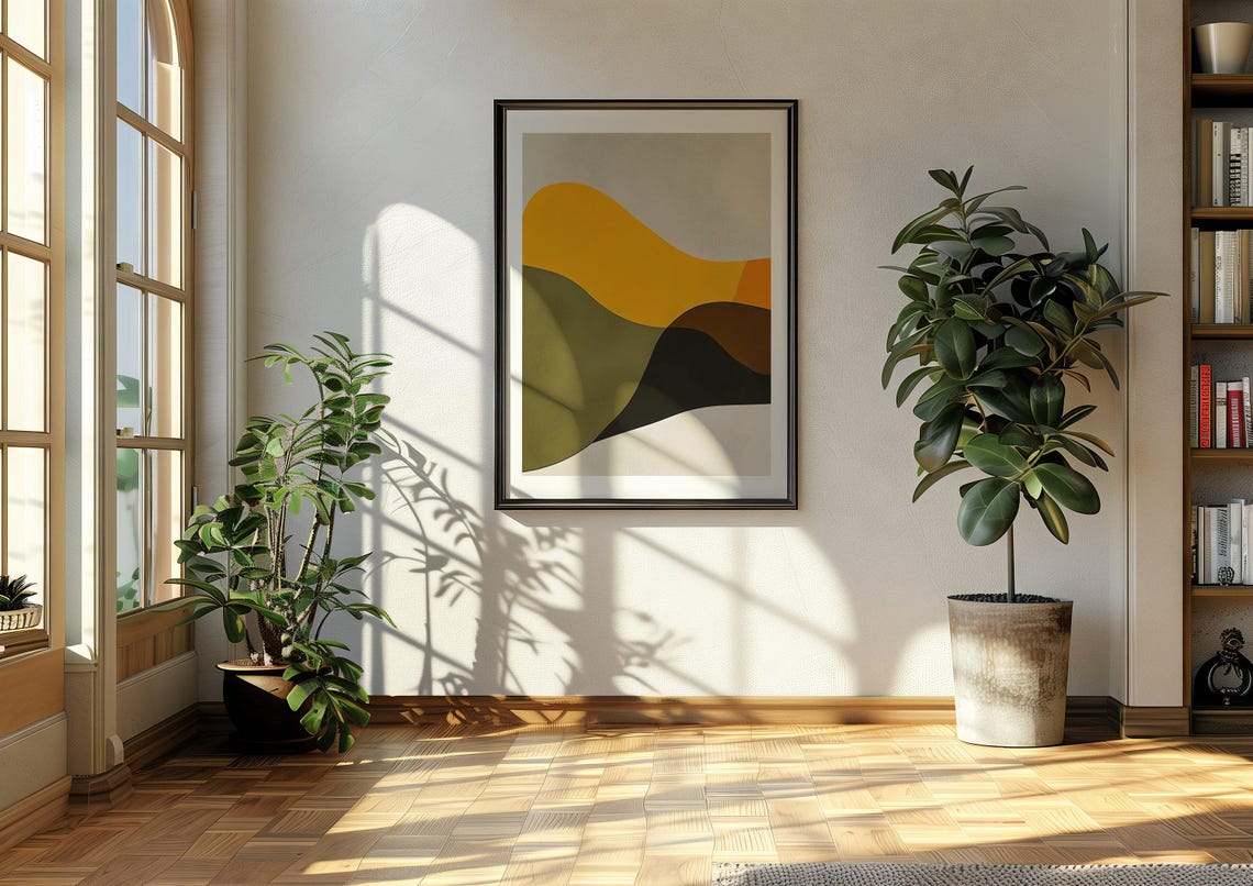 Golden Mustard Sun Rolling Hills Abstract Landscape Modern Poster - Image 3