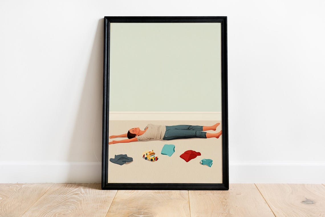 Mom Sleeping On Floor Colorful Watercolor Motherhood Wall Art - Image 4
