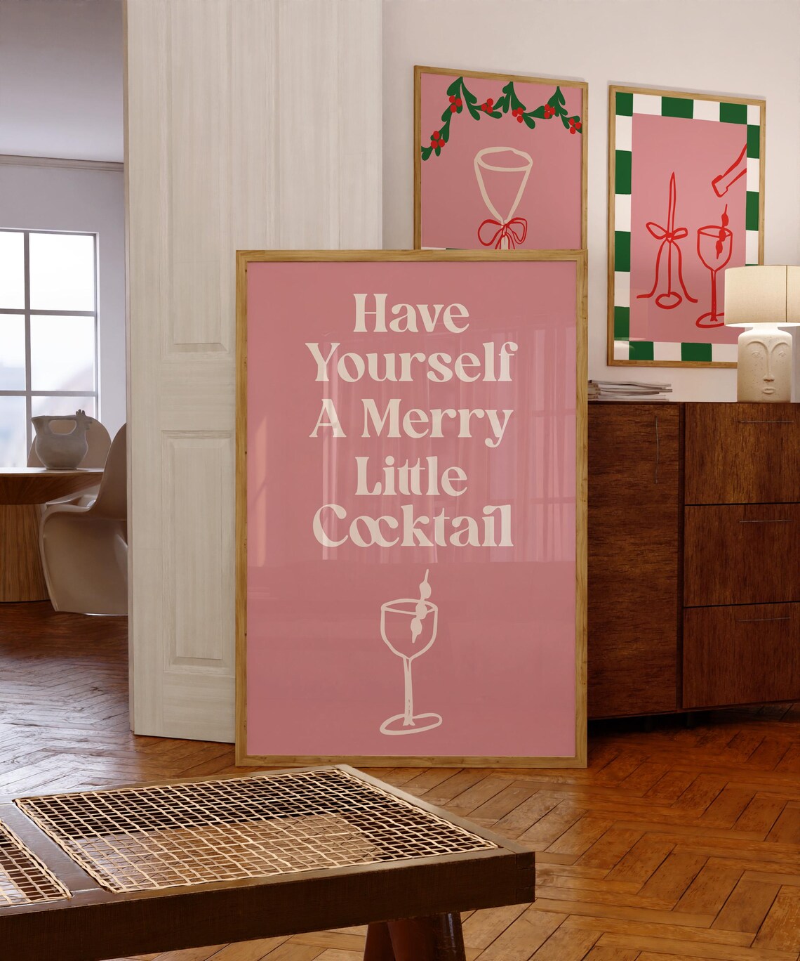 Have Yourself A Merry Little Cocktail Pink Typography Wine Bar Poster - Image 3
