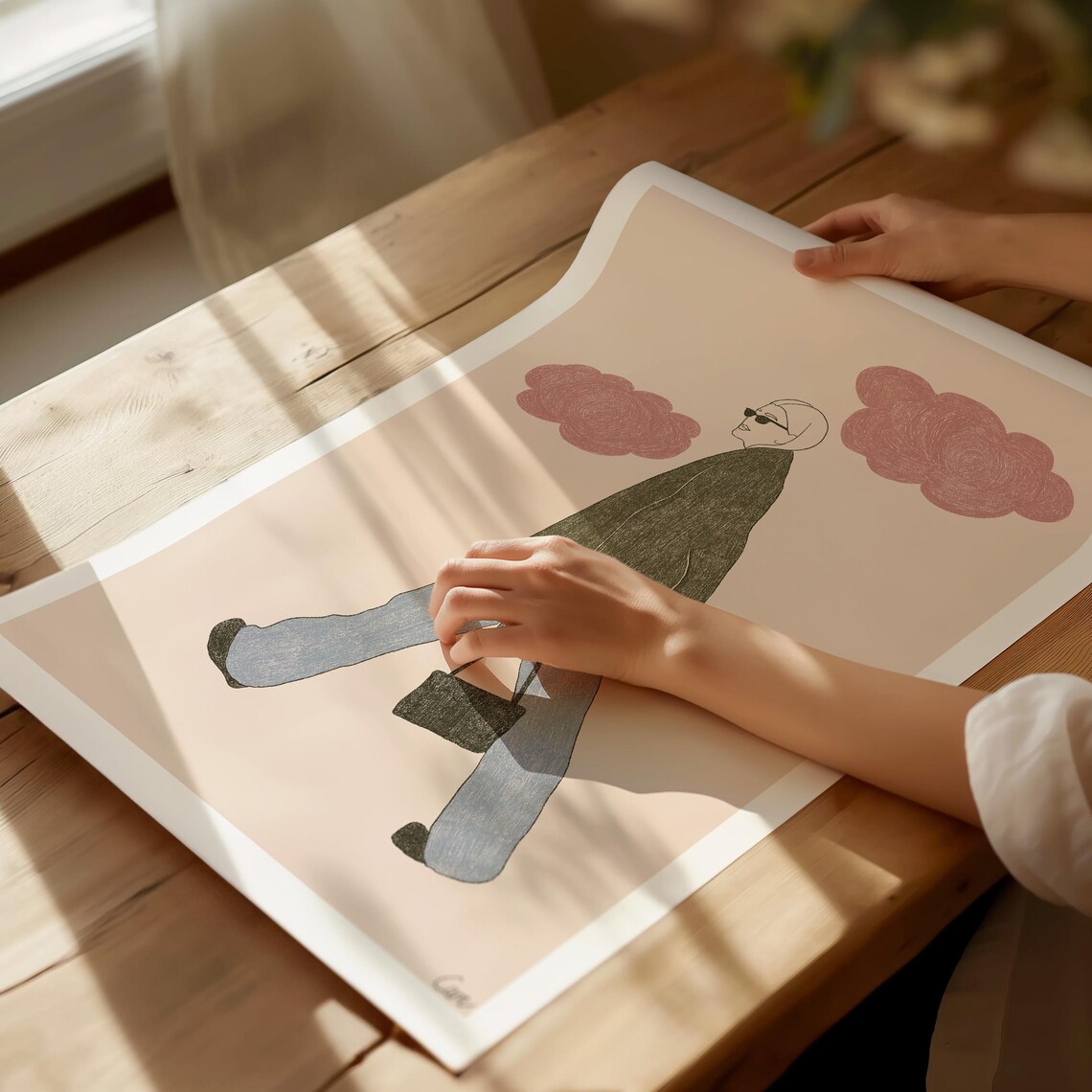 Stylish Woman In Sunglasses Walking With Pink Clouds Fashion Poster - Image 2