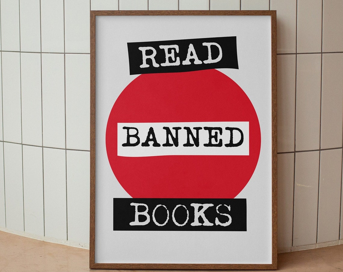 Read Banned Books Red Circle on White Statement Typography Poster