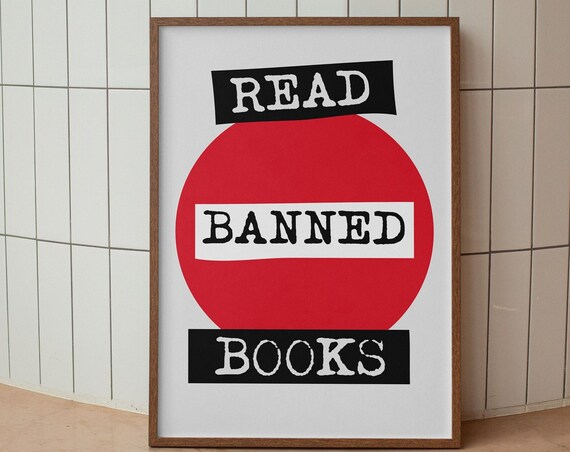 Read Banned Books Red Circle on White Statement Typography Poster