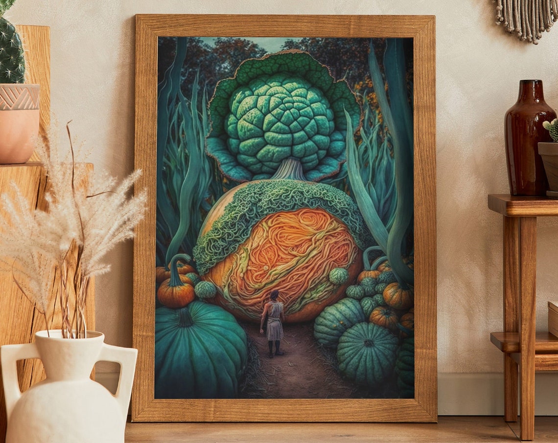 Giant Surreal Pumpkin Harvest Tiny Figure Fantasy Vegetable Poster