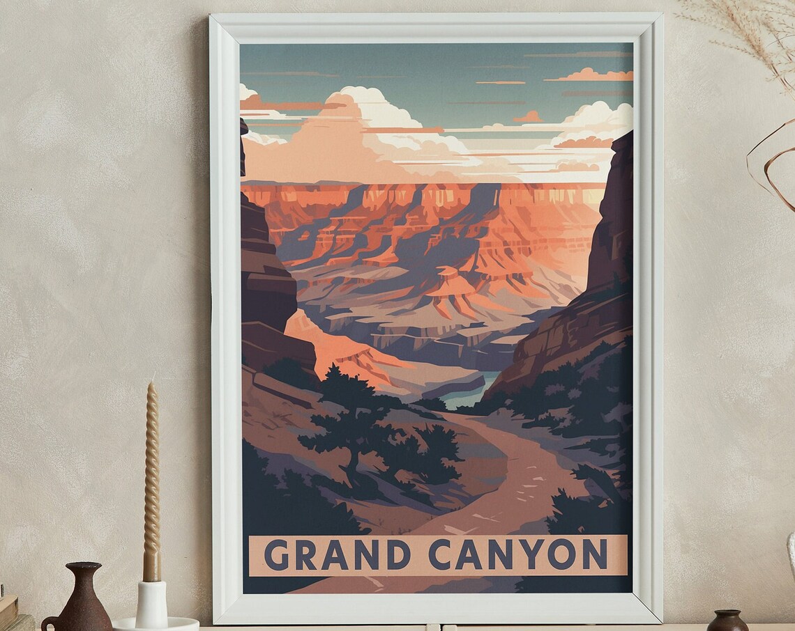 Grand Canyon Sunset Cliffs Arizona Retro National Park Travel Poster