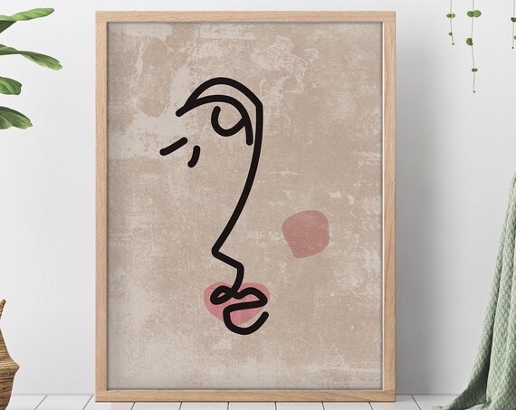 Abstract One Line Female Face Black Line Minimalist Art Poster