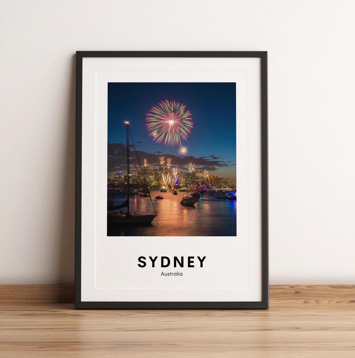 Sydney Australia Harbour Fireworks Night Sky Art Photo Print
