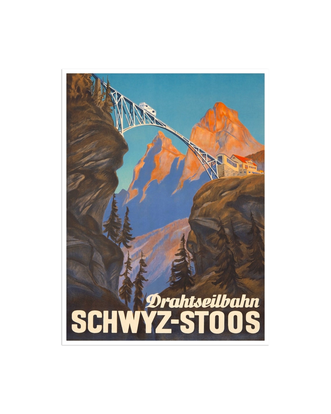Drahtseilbahn Schwyz-Stoos Vintage Switzerland Mountain Poster