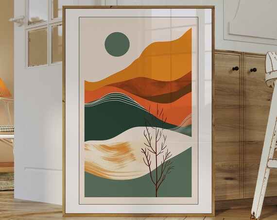Orange Green Abstract Landscape Poster Boho Art Print Abstract Mountain Print Abstract Painting Abstract Wall Art