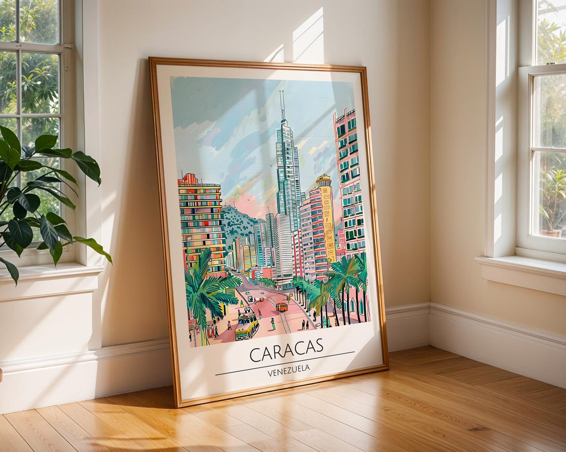 Caracas Venezuela Watercolor Skyline Palms Mountain City Poster