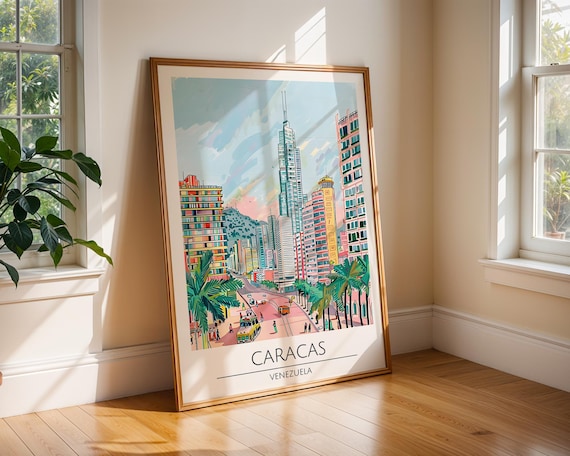 Caracas Venezuela Watercolor Skyline Palms Mountain City Poster