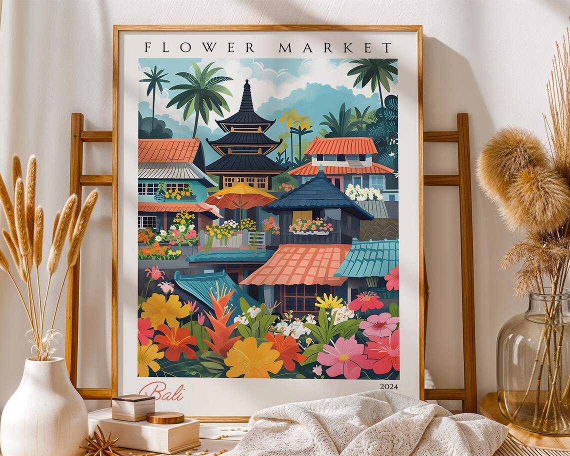 Bali Flower Market Tropical Temple Garden 2024 Travel Poster