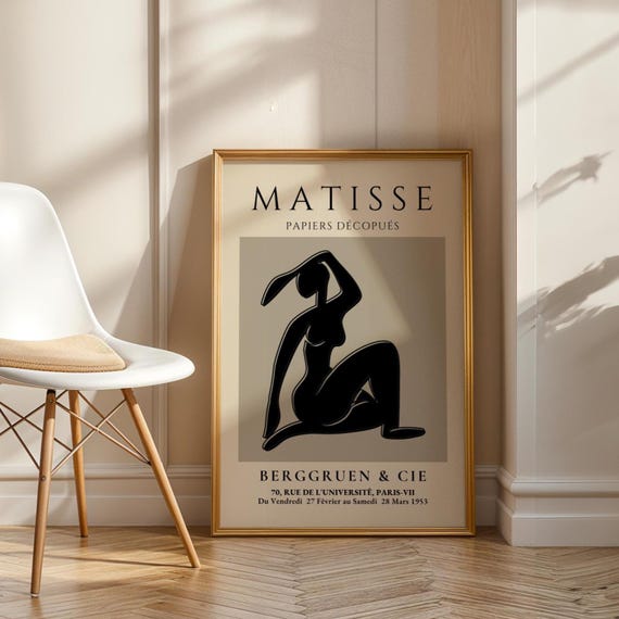 Seated Woman Cutout Print Matisse Inspired Minimalist Poster Nude Silhouette Wall Art Modern Abstract French Exhibition Style Office