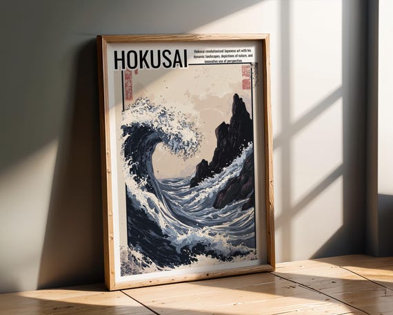 Japanese Wave Wall Art Hokusai Style Ocean Print Zen Seascape Poster Traditional Coastal Decor Minimalist Artwork