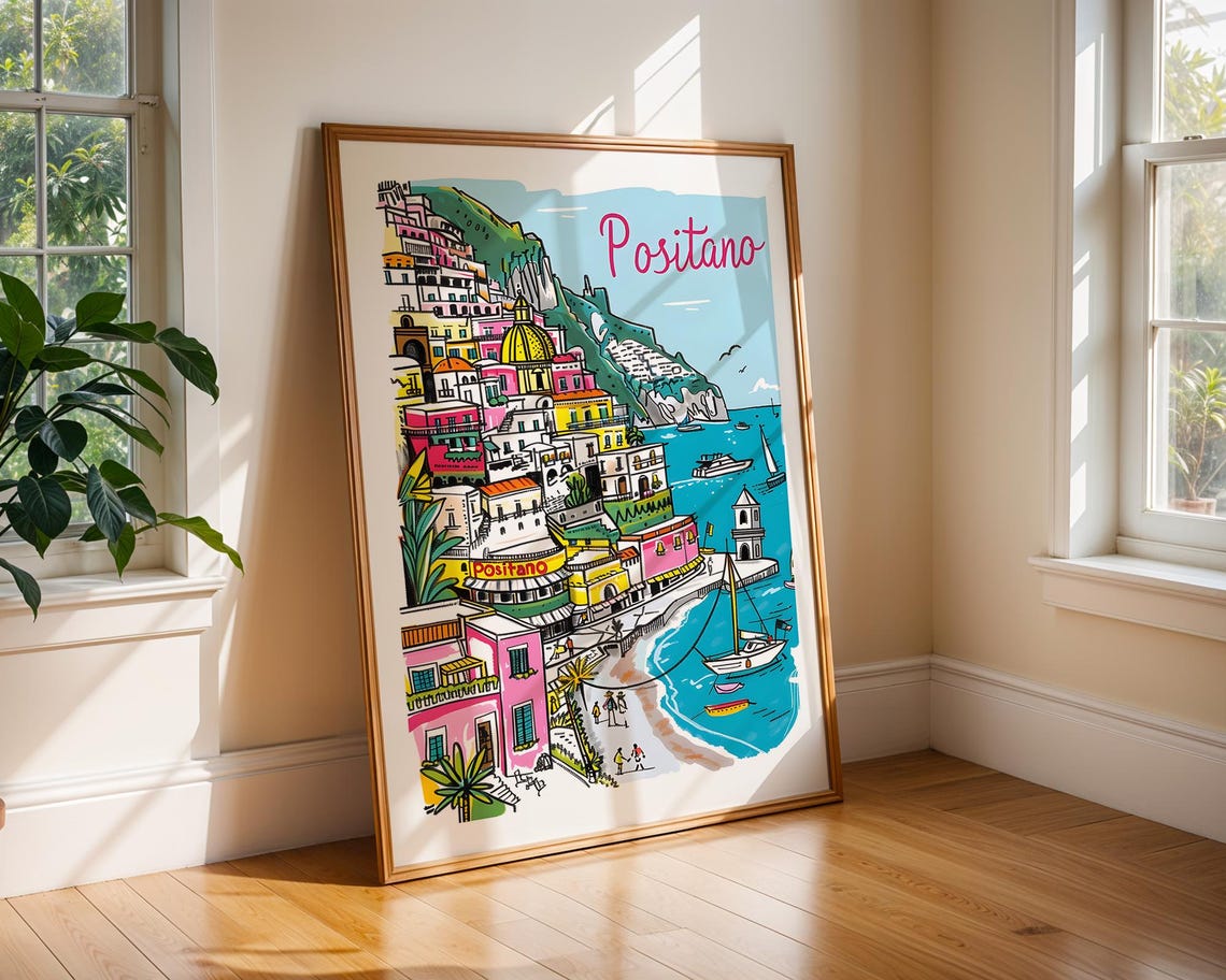 Positano Amalfi Coast Colorful Cliffside Village Travel Poster