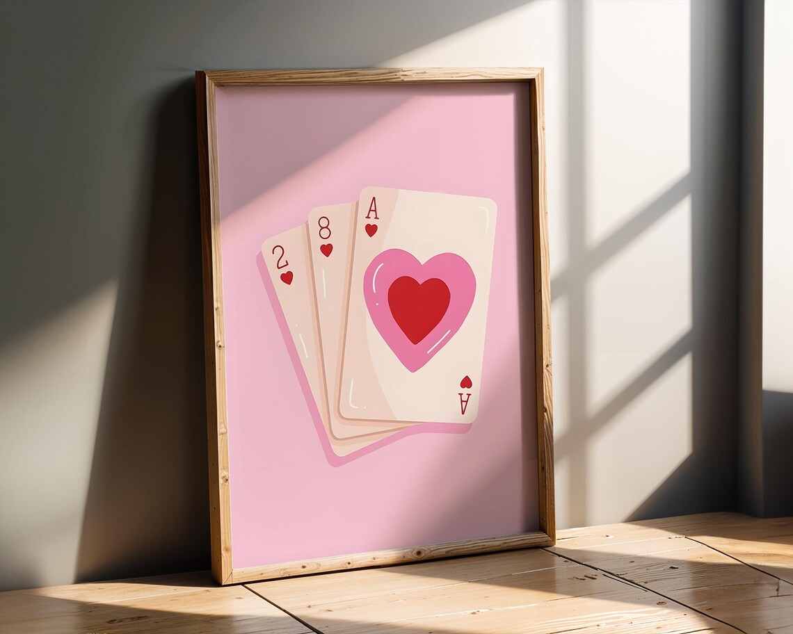 Pink Ace of Hearts Playing Cards Fan Minimalist Decor Poster