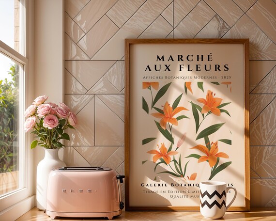 Lily Flame Bold Botanical Art Print Of Orange Lilies French Country Cottage Decor Office Kitchen Gift For Her Flower Poster