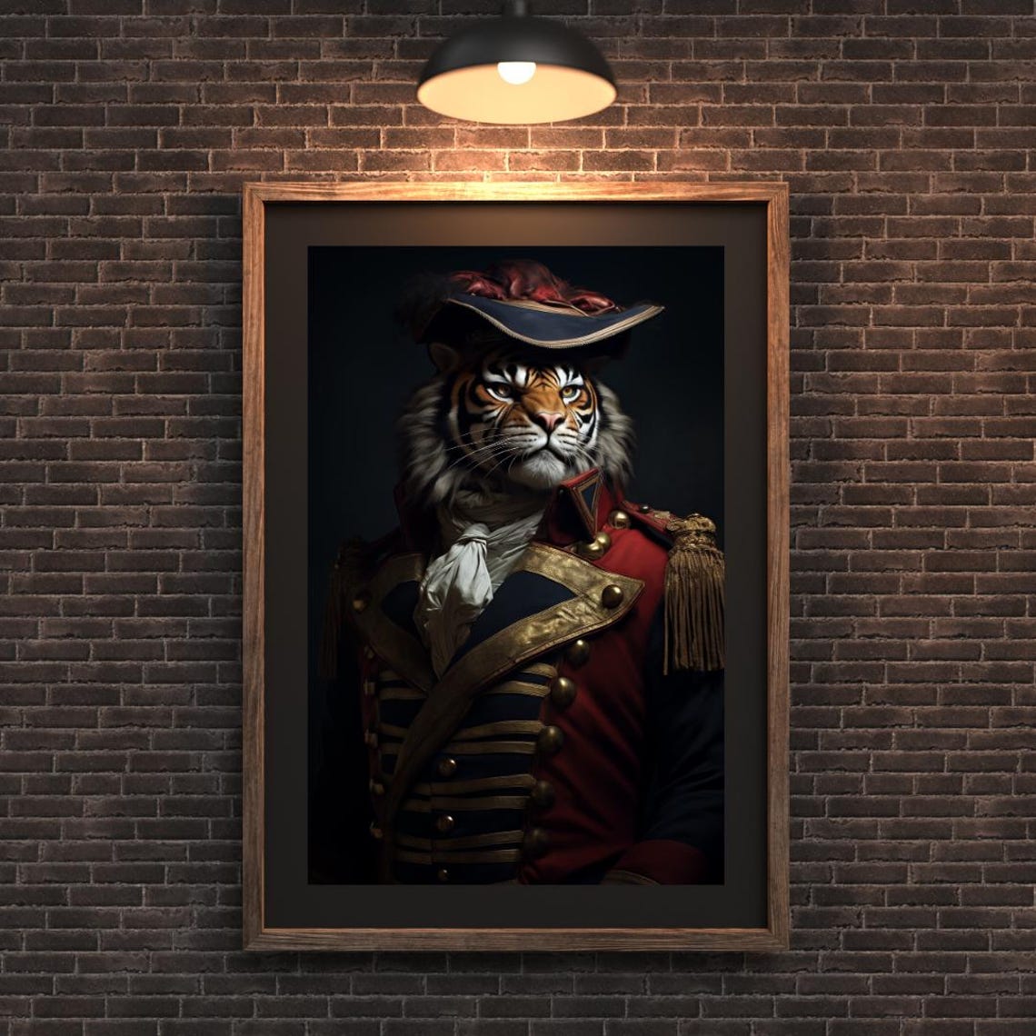 Tiger General Tricorn Hat Red Uniform Animal Portrait Poster
