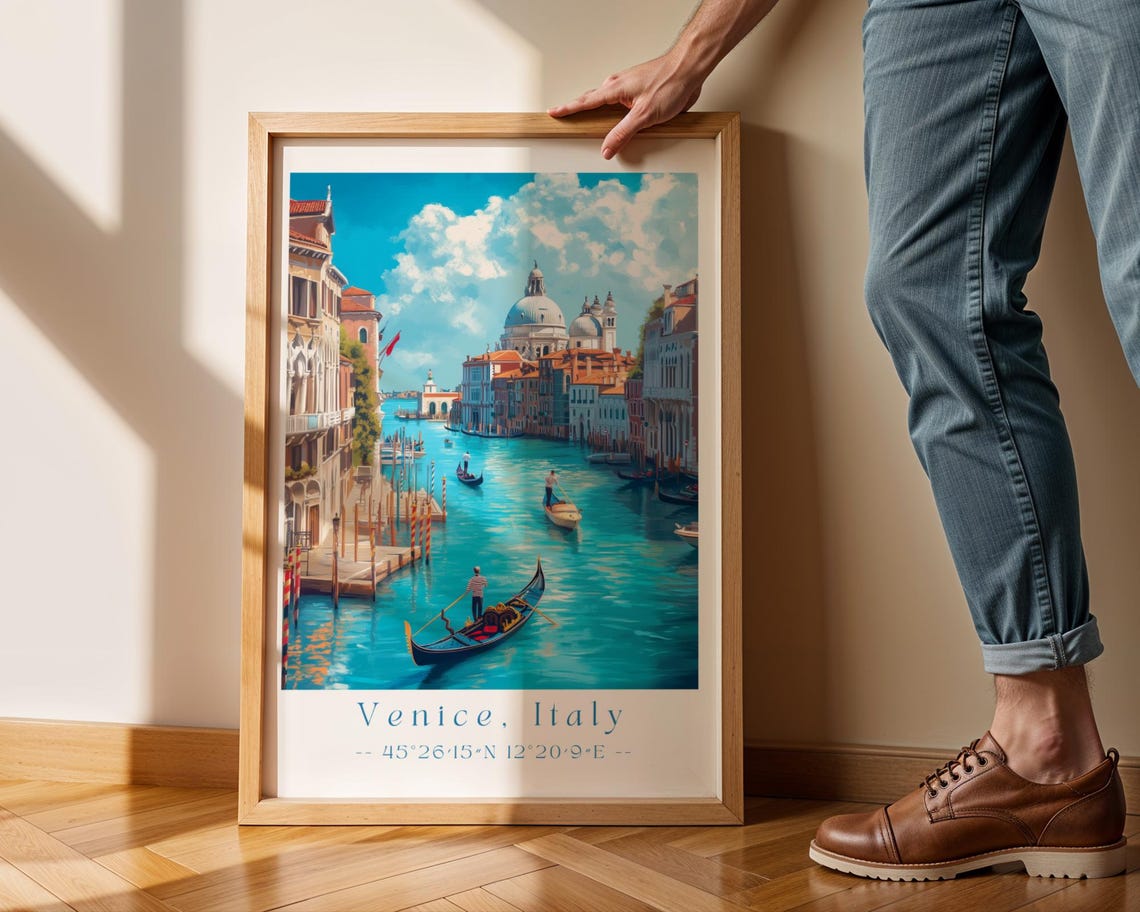 Venice Italy Grand Canal Gondolas Romantic Cityscape Travel Poster
