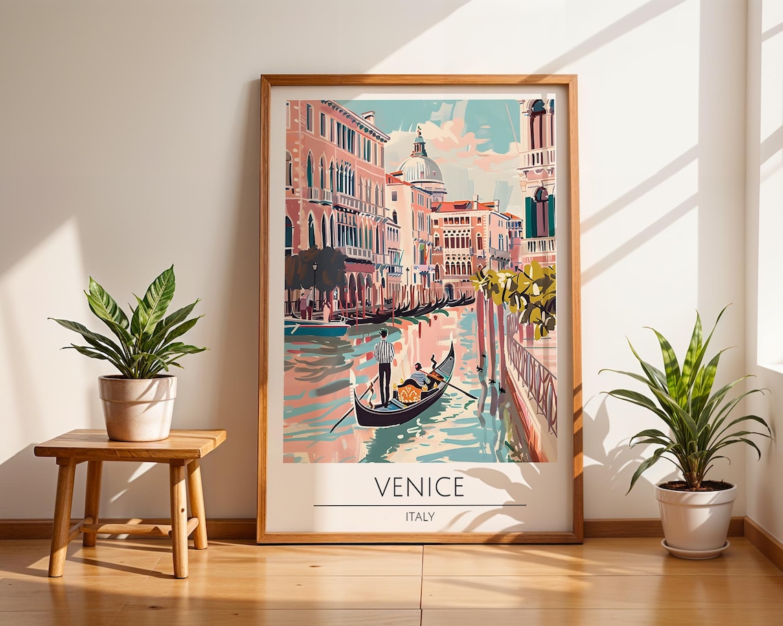 Venice Italy Gondola Ride Along Canal Vintage Style Travel Poster