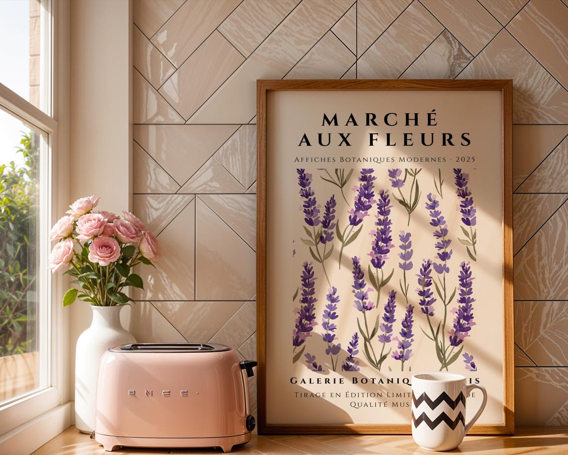 Marche Aux Fleurs Lavender Flower Blooms Botanical Art Poster