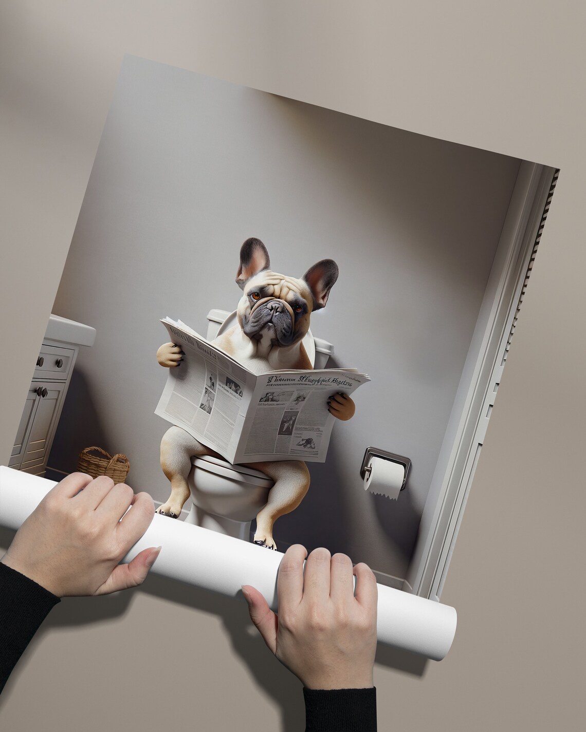 French Bulldog Reading Newspaper, Funny Bathroom Poster - Image 2