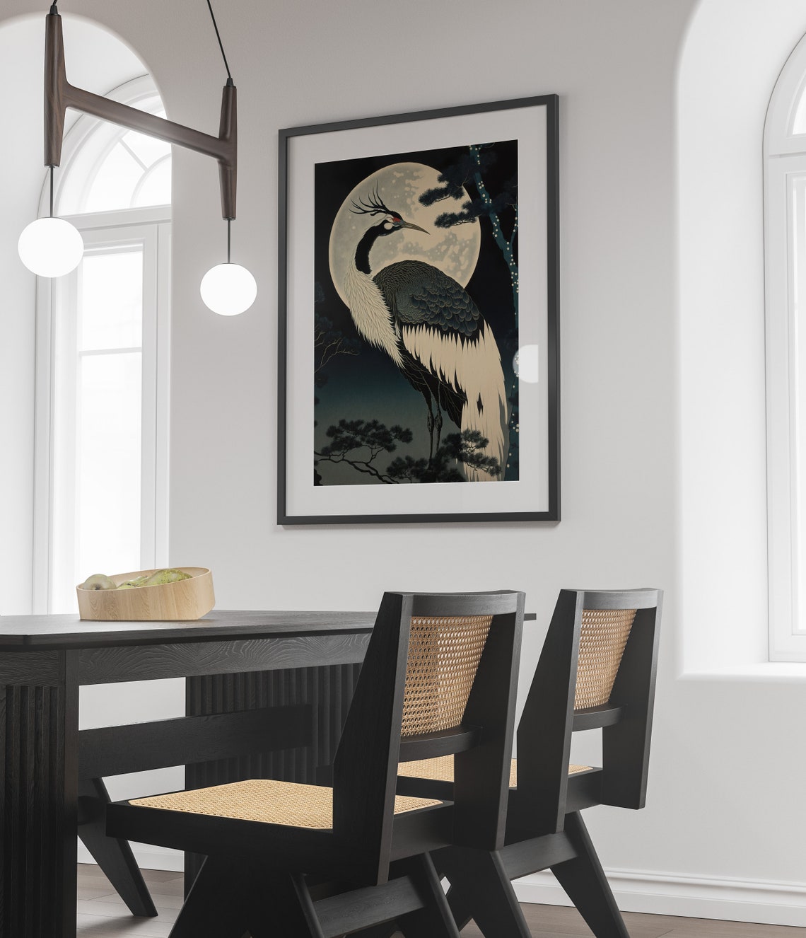 Red Crowned Crane Under Full Moon Pine Trees Japanese Poster - Image 4
