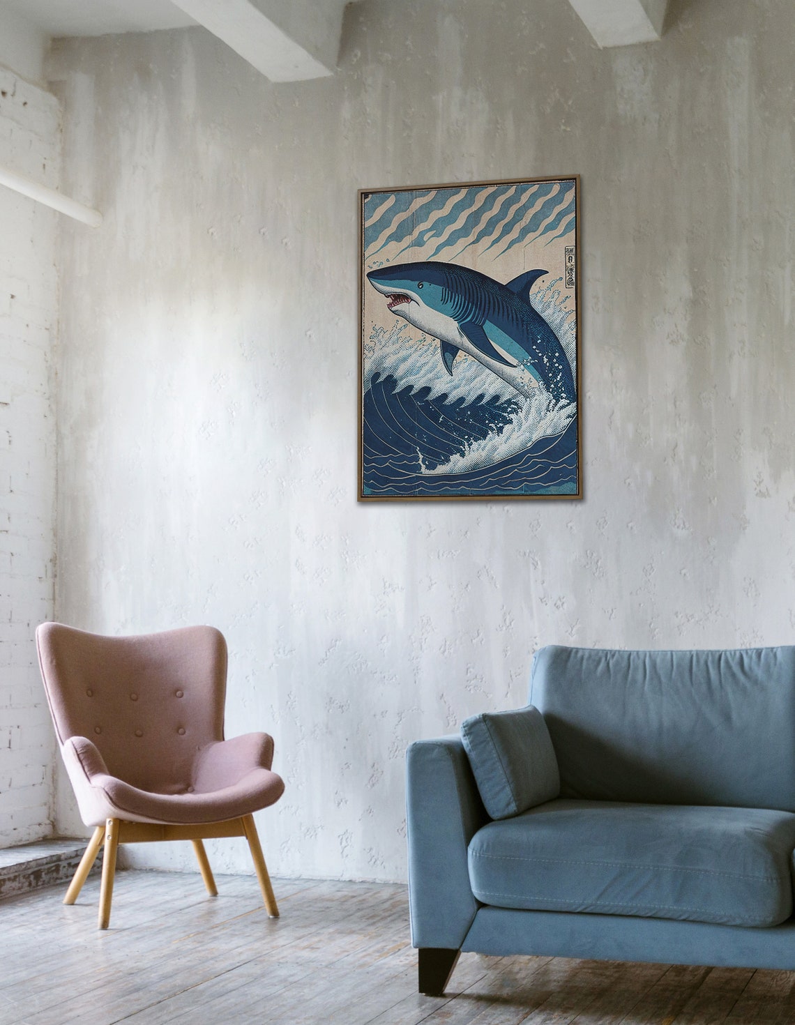 Great White Shark Leaping From Ocean Wave Japanese Art Poster - Image 4