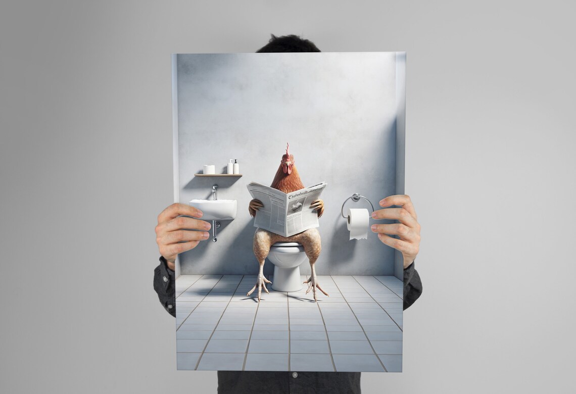 Chicken Reading The Newspaper On The Toilet Poster - Image 3