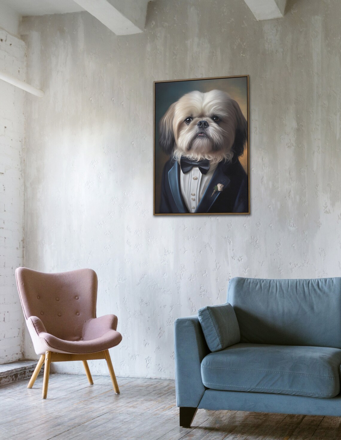 Shih Tzu in a Tuxedo Portrait Art Print - Image 3