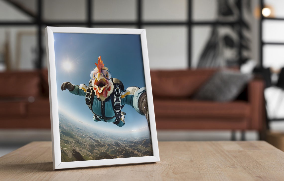 Screaming Chicken Skydiving In Goggles Epic Freefall Funny Bird Poster - Image 4