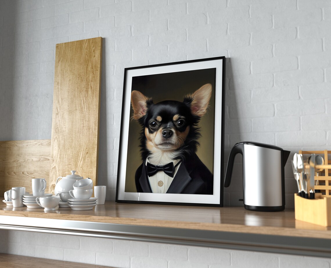 Portrait Of A Chihuahua In A Tuxedo, Poster Print - Image 4