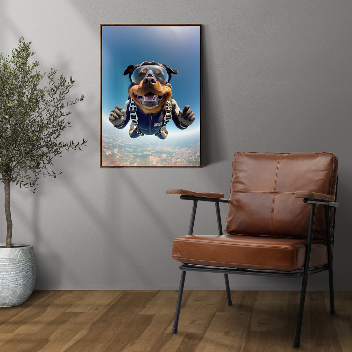 Rottweiler Skydiving With Helmet And Goggles Epic Freefall Dog Poster - Image 3
