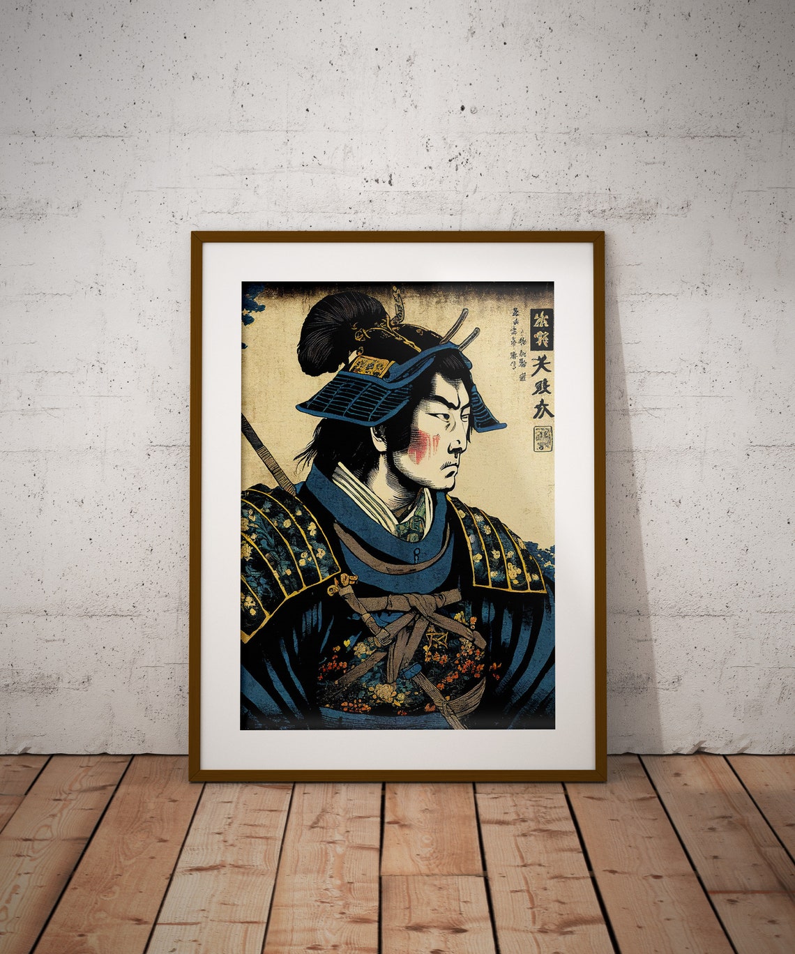 Fierce Samurai In Blue Armor Japanese Ukiyo E Style Art Poster - Image 2
