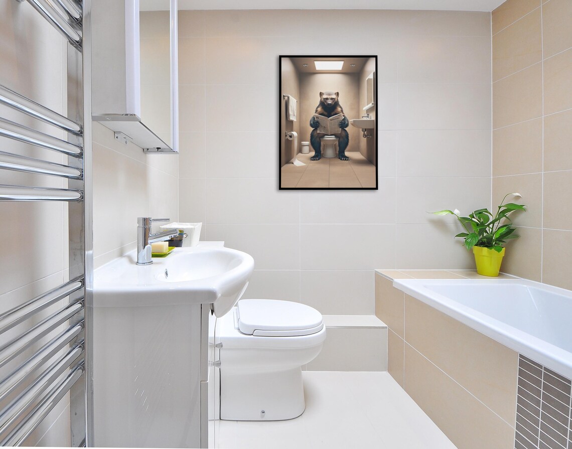 Wolverine Reading the Newspaper on the Toilet Funny Bathroom Poster - Image 2